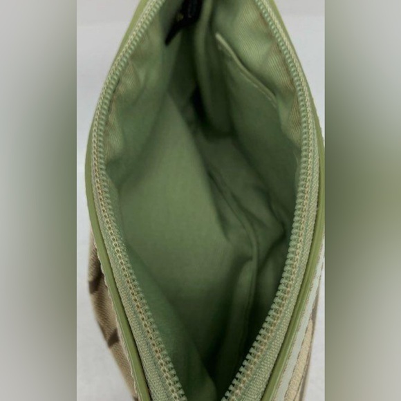 Coach Signature Jacquard Green Patent Trim Pouch Wristlet Khaki #2 - Picture 6 of 6
